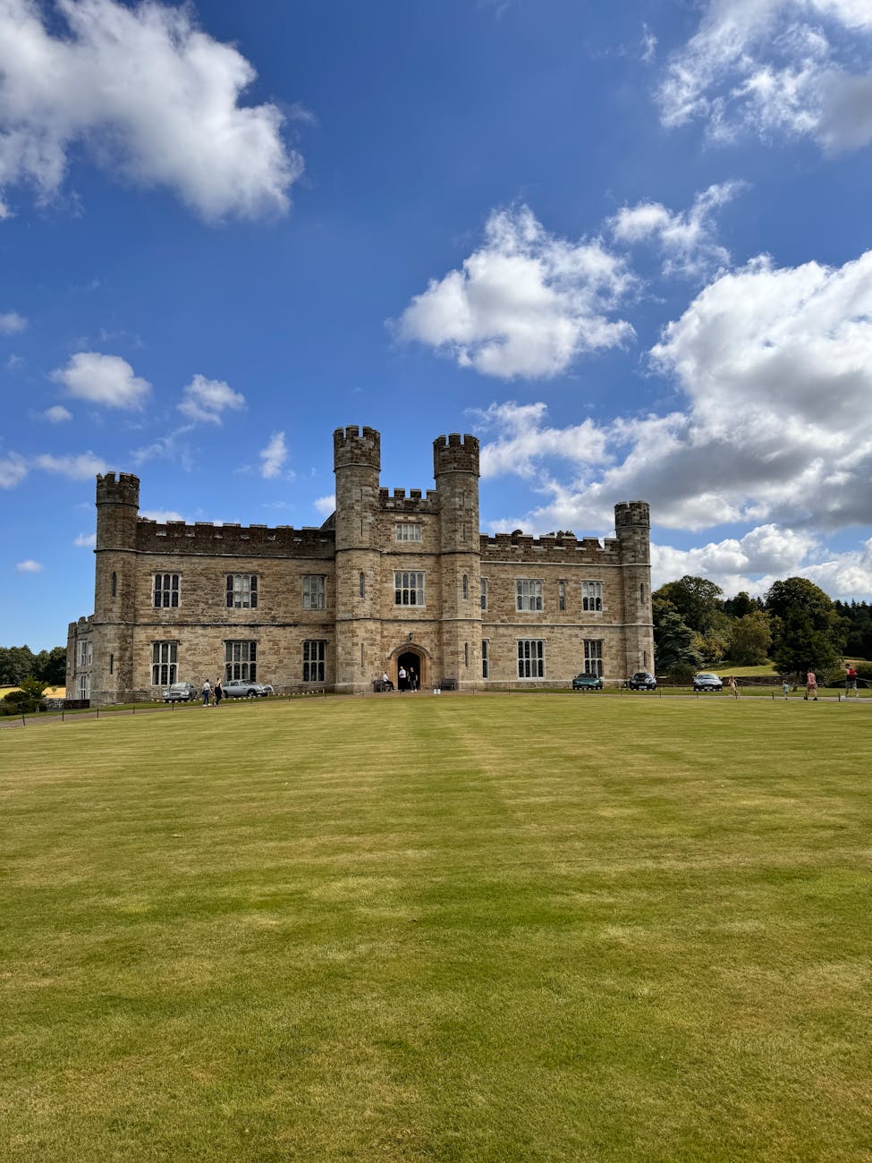 Historic Leeds Castle in Broomfield, England, captured on a sunny summer day.
